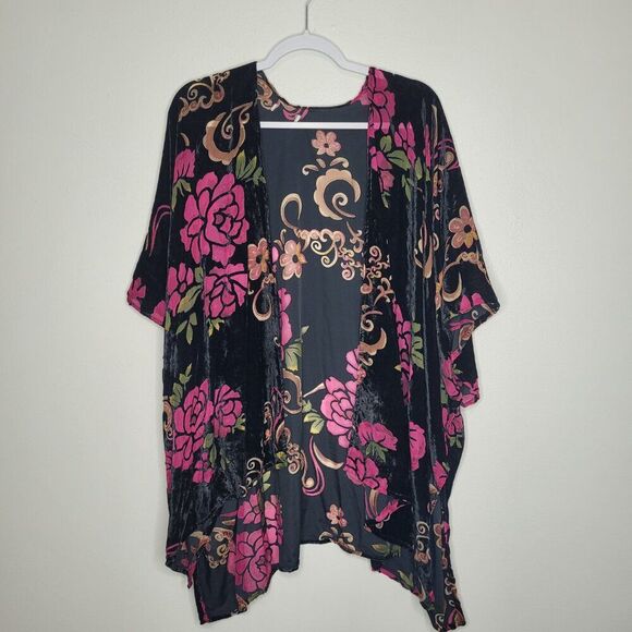 velvet burnout moody floral open front kimono whimsy witchy cover up - Picture 2 of 9